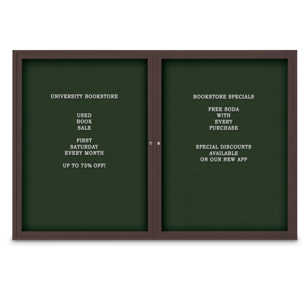 48"x24" 1-Door Enclosed Outdoor Letterboard, Green Felt/Bronze Alum